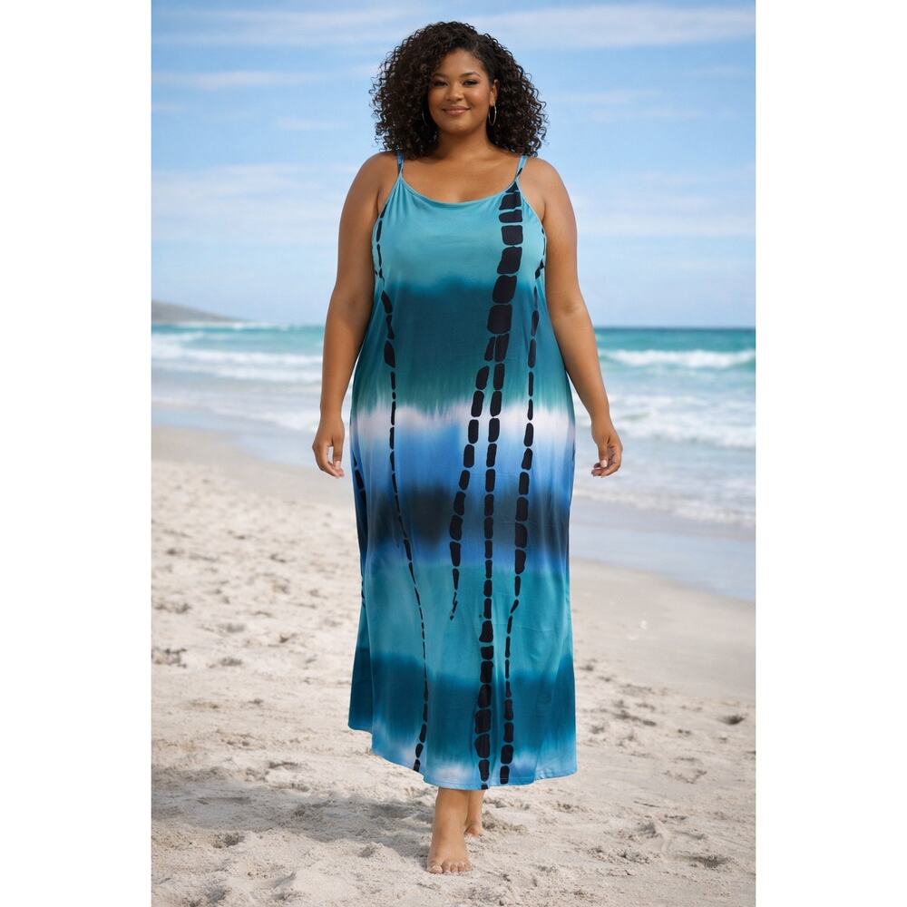 SHEIN Curve 3XL Teal Ombre Maxi Dress | Pockets | Breezy Stretch